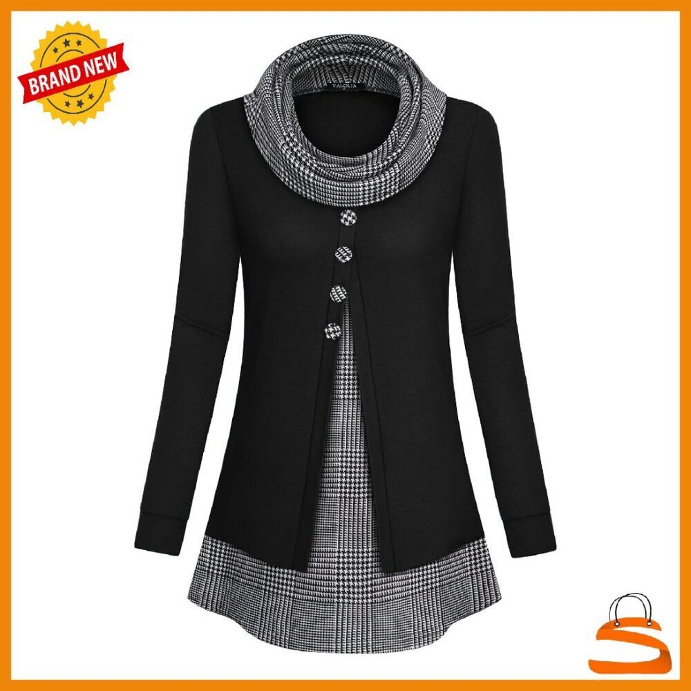 Long Sleeve Cowl Neck Tunic Top Loose Fit Knit Fabric